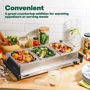 3x1.5 QT Triple buffet server, slow cooker, food warmer, Brushed Stainless Steel